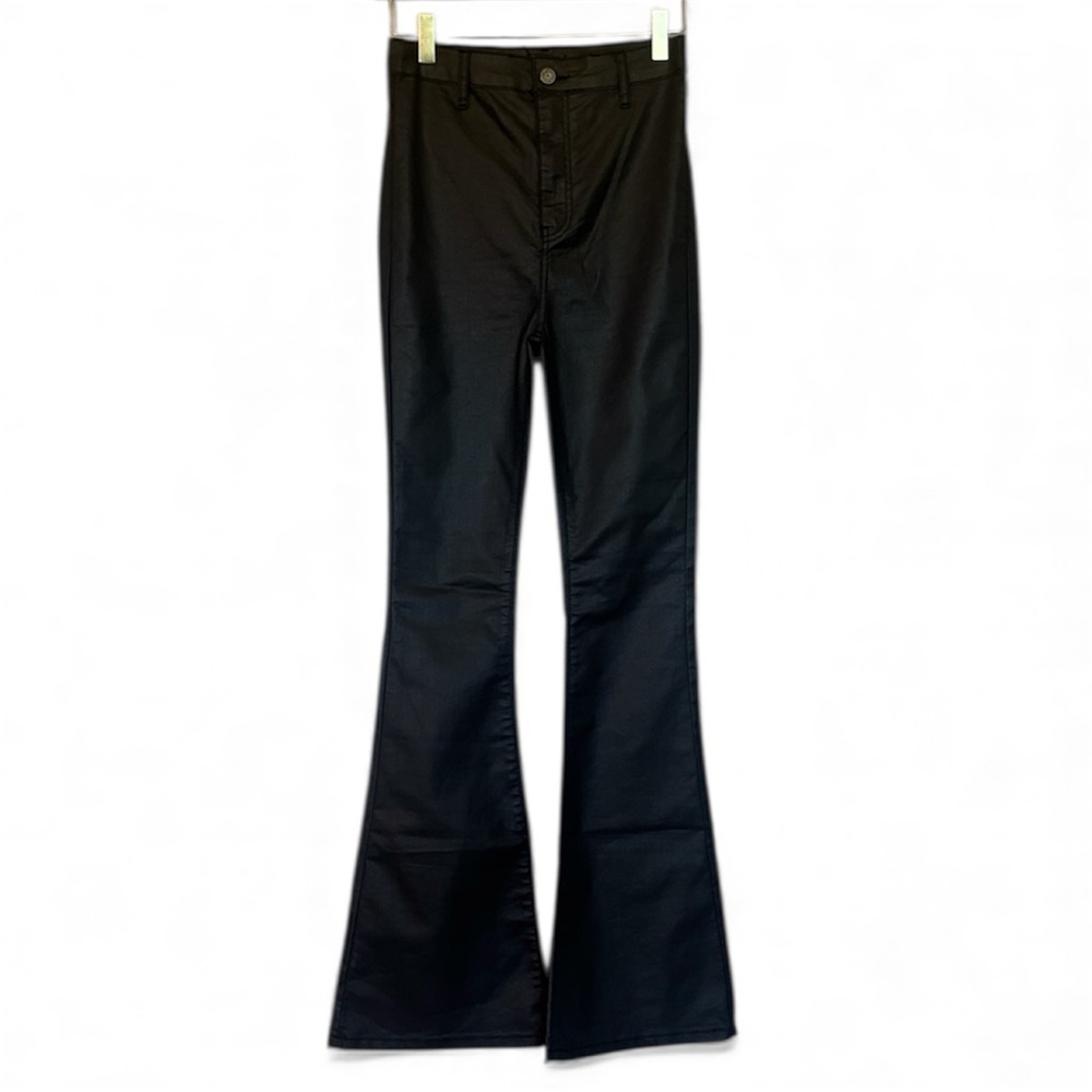 Boohoo Coated High Waisted Black Flared Flare Pants